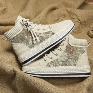 Men'S Casual Shoes Featuring Woven Straw And a High-Top Canvas Design, Inspired by Korean Fashion Trends, Perfect for Year-Round Wear