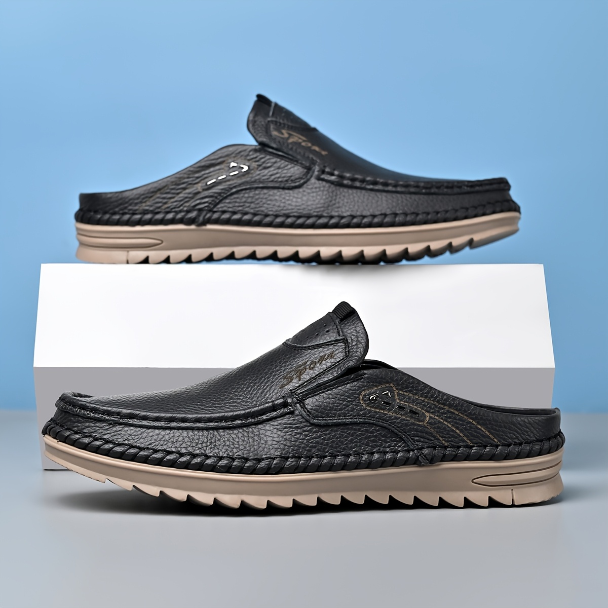 Top-grain Cowhide Upper, 2025 High-end New Men's Semi-enclosed Mule Shoes, Hand-stitched Upper for Enhanced Durability. Available in 3 Colors, Comfortable and Stylish, Breathable and Lightweight Slip-on Men's Sandals. Offered in 10 Sizes for All-day - Image 6