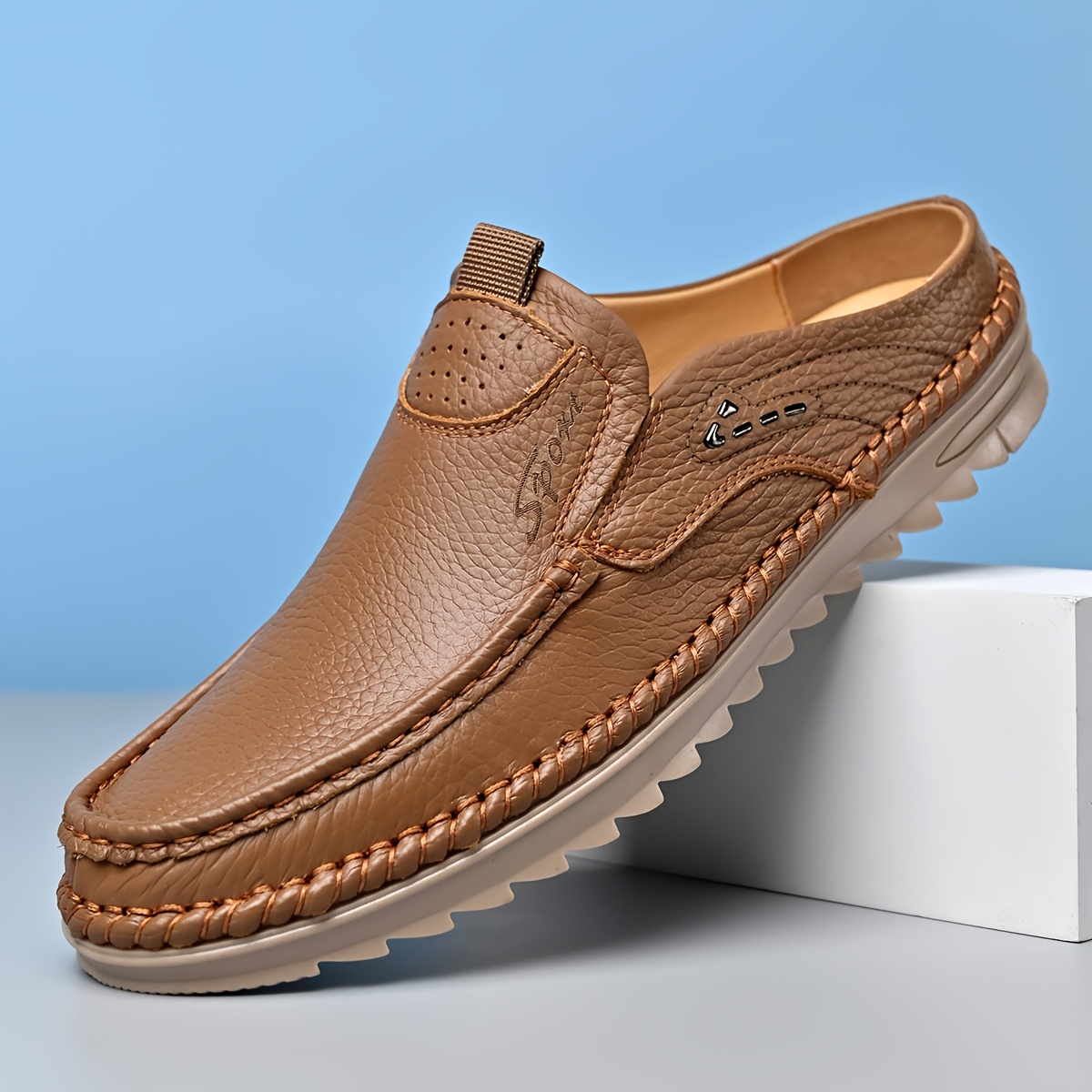 Top-grain Cowhide Upper, 2025 High-end New Men's Semi-enclosed Mule Shoes, Hand-stitched Upper for Enhanced Durability. Available in 3 Colors, Comfortable and Stylish, Breathable and Lightweight Slip-on Men's Sandals. Offered in 10 Sizes for All-day - Image 9