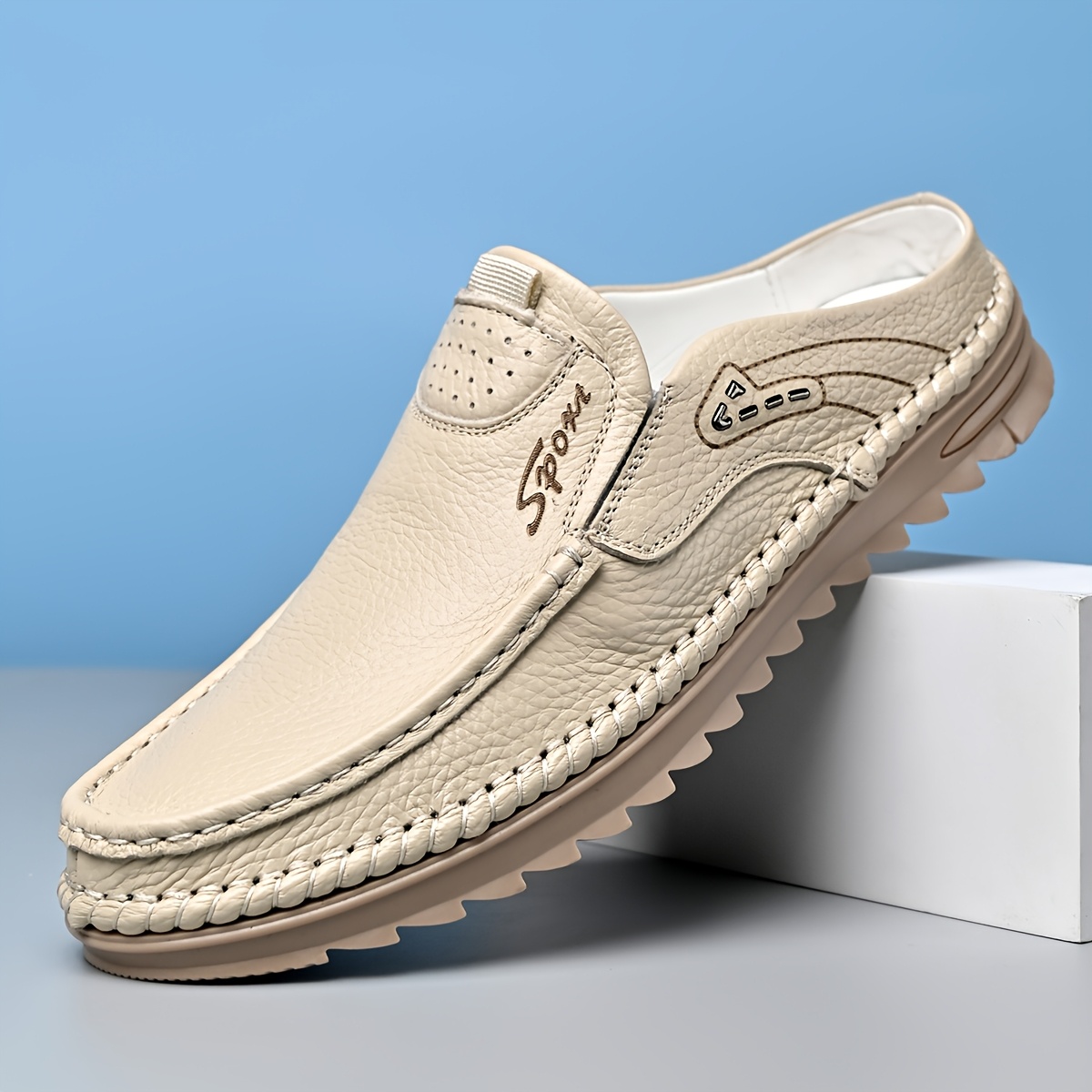 Top-grain Cowhide Upper, 2025 High-end New Men's Semi-enclosed Mule Shoes, Hand-stitched Upper for Enhanced Durability. Available in 3 Colors, Comfortable and Stylish, Breathable and Lightweight Slip-on Men's Sandals. Offered in 10 Sizes for All-day - Image 4