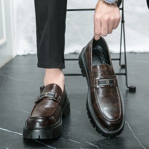 Men'S British Style Slip-On Shoes - Genuine Faux Leather Upper & Non-Slip Rubber Sole, Slip-On Closure for Easy Wear - Formal & Casual Everyday Shoes - All-Season Comfortable Footwear for Office, Semi-Formal Events - Durable & Easy-Clean Design, Office Wear, Sleek Style, Sturdy Build, Professional Attire