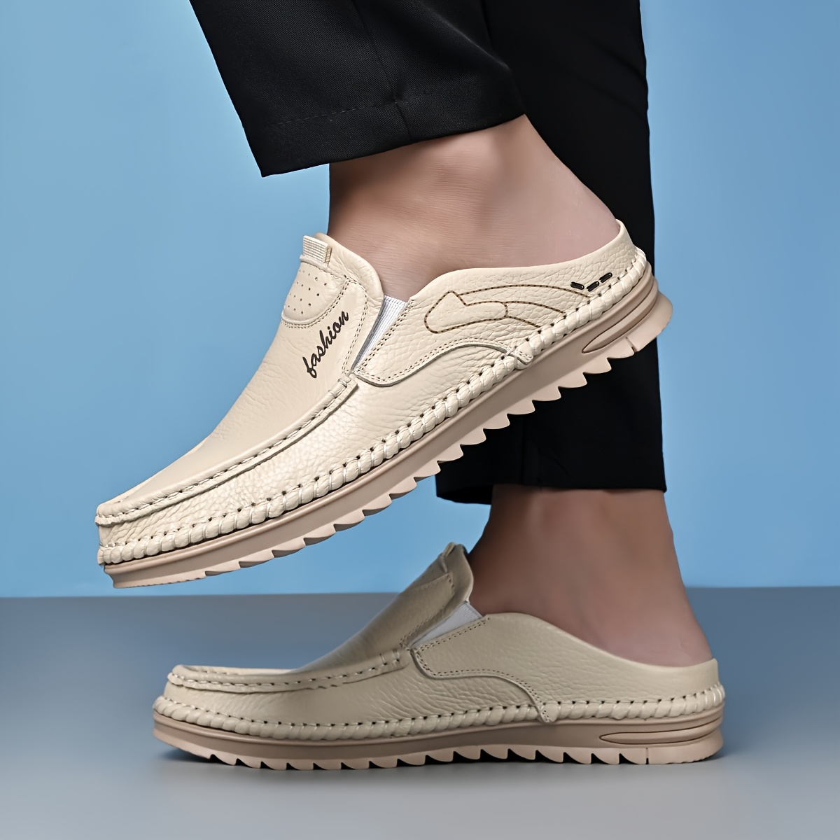 Top-grain Cowhide Upper, 2025 High-end New Men's Semi-enclosed Mule Shoes, Hand-stitched Upper for Enhanced Durability. Available in 3 Colors, Comfortable and Stylish, Breathable and Lightweight Slip-on Men's Sandals. Offered in 10 Sizes for All-day