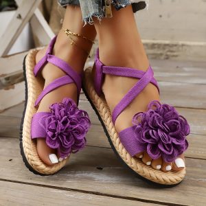 Women'S Fashion Floral Flat Sandals, Comfortable Casual Open-Toe Summer Shoes, Lightweight Sandals., Women Shoes