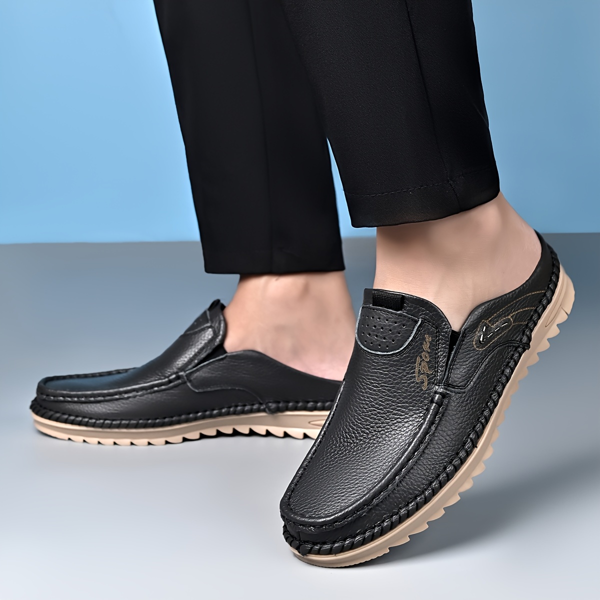 Top-grain Cowhide Upper, 2025 High-end New Men's Semi-enclosed Mule Shoes, Hand-stitched Upper for Enhanced Durability. Available in 3 Colors, Comfortable and Stylish, Breathable and Lightweight Slip-on Men's Sandals. Offered in 10 Sizes for All-day - Image 12