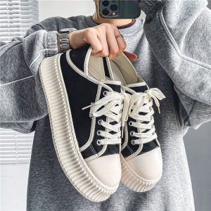 Men's Canvas Shoes Season Breathable Half Slippers Niche Casual Slip-On Thick Sole Step-On Sneakers