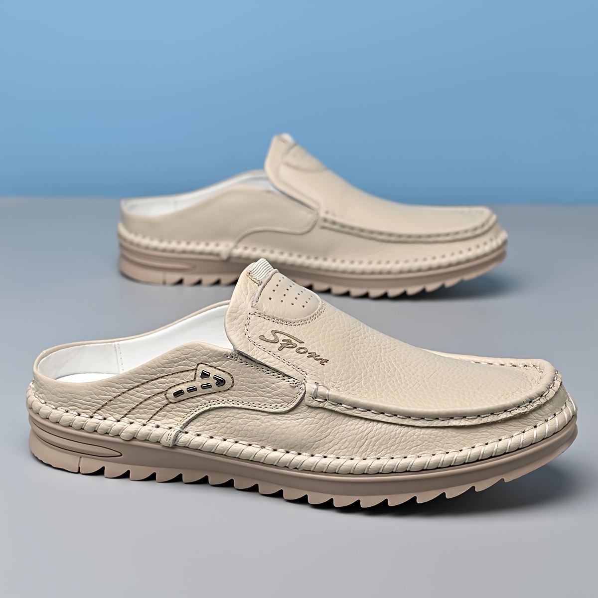 Top-grain Cowhide Upper, 2025 High-end New Men's Semi-enclosed Mule Shoes, Hand-stitched Upper for Enhanced Durability. Available in 3 Colors, Comfortable and Stylish, Breathable and Lightweight Slip-on Men's Sandals. Offered in 10 Sizes for All-day - Image 8