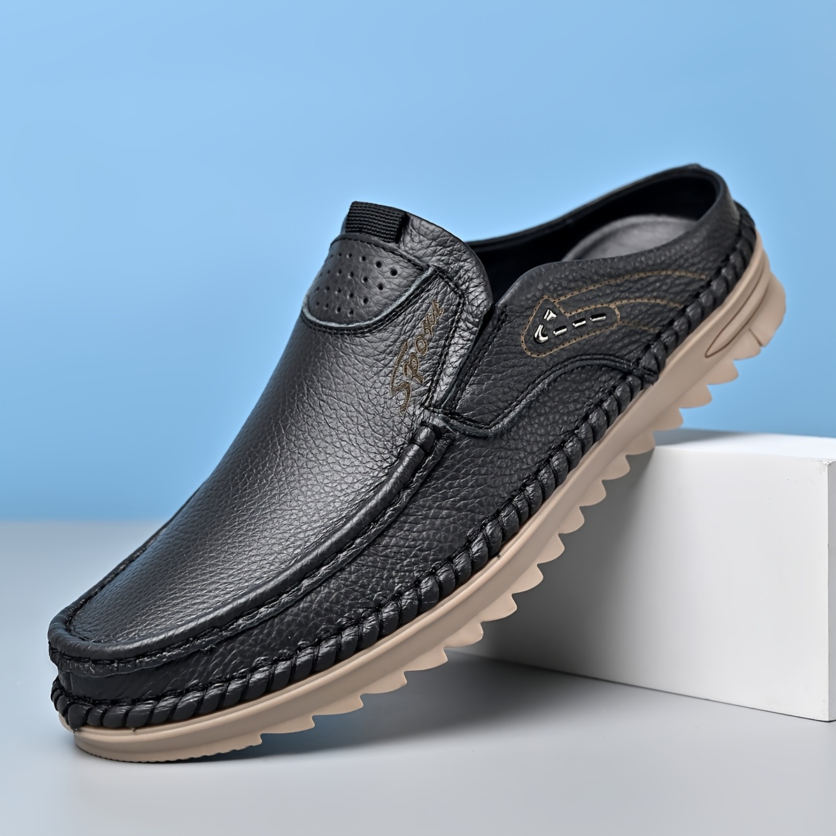 Top-grain Cowhide Upper, 2025 High-end New Men's Semi-enclosed Mule Shoes, Hand-stitched Upper for Enhanced Durability. Available in 3 Colors, Comfortable and Stylish, Breathable and Lightweight Slip-on Men's Sandals. Offered in 10 Sizes for All-day - Image 7