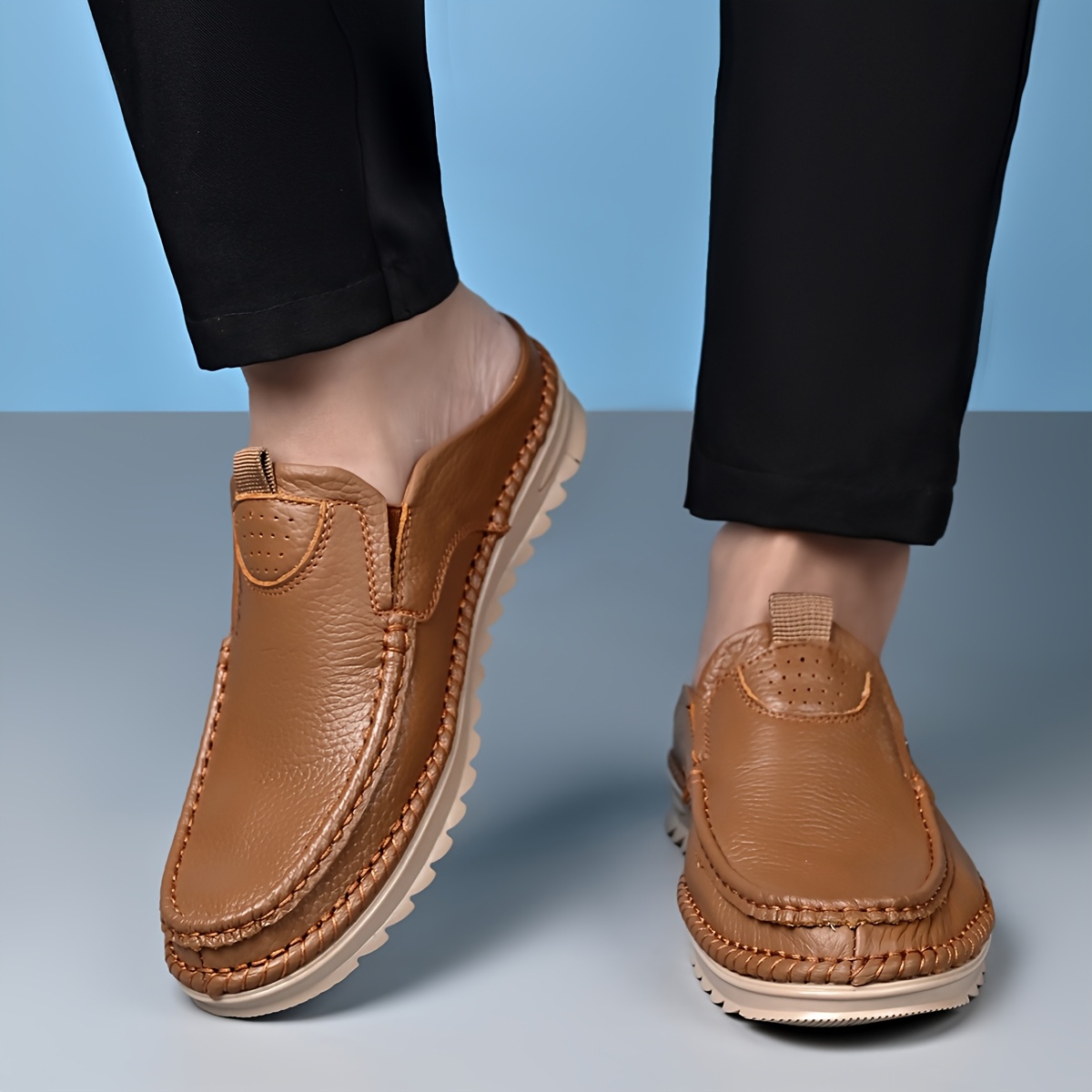 Top-grain Cowhide Upper, 2025 High-end New Men's Semi-enclosed Mule Shoes, Hand-stitched Upper for Enhanced Durability. Available in 3 Colors, Comfortable and Stylish, Breathable and Lightweight Slip-on Men's Sandals. Offered in 10 Sizes for All-day - Image 11
