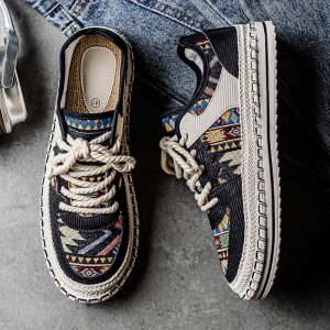 Spring Summer Men'S Versatile Casual Breathable Thick-Soled Flat Canvas Shoes Commuting Outdoor Fashion Sneakers Lightweight Casual Daily Trendy Footwear