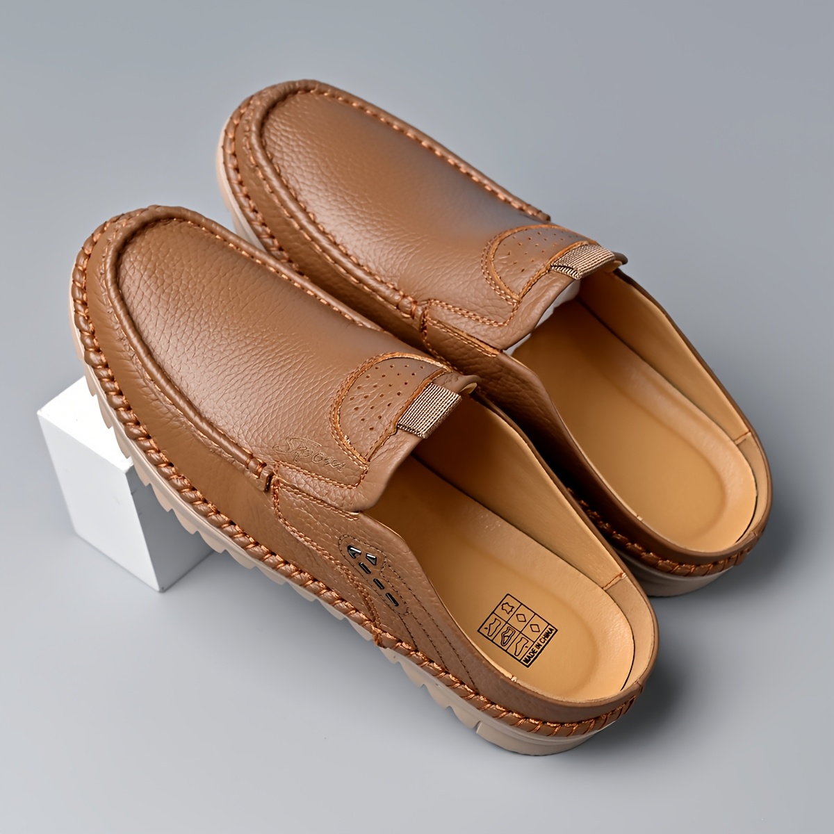 Top-grain Cowhide Upper, 2025 High-end New Men's Semi-enclosed Mule Shoes, Hand-stitched Upper for Enhanced Durability. Available in 3 Colors, Comfortable and Stylish, Breathable and Lightweight Slip-on Men's Sandals. Offered in 10 Sizes for All-day - Image 5